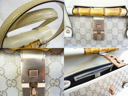 Gucci Handbag Bamboo Leather Cream GG Canvas Tote Blanc — view 4