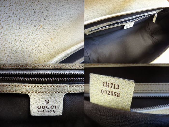 Gucci Handbag Bamboo Leather Cream GG Canvas Tote Blanc — view 5