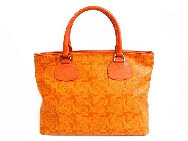 Celine Wc Saruki Handbag Leather Canvas Carriage Pattern All Over Orange