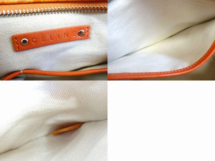 Celine Wc Saruki Handbag Leather Canvas Carriage Pattern All Over Orange — view 4