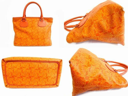 Celine Wc Saruki Handbag Leather Canvas Carriage Pattern All Over Orange — view 2