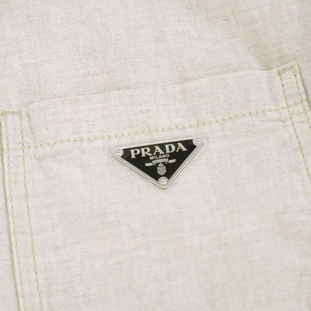 Prada Cotton Linen Zip Up Chambray Jacket Beige — view 7