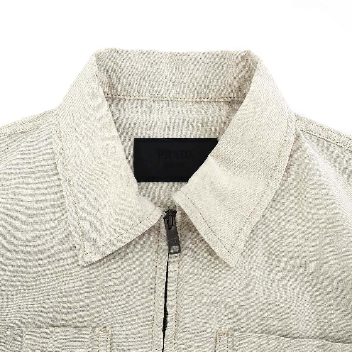 Prada Cotton Linen Zip Up Chambray Jacket Beige — view 4
