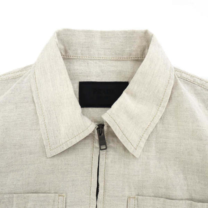 Prada Cotton Linen Zip Up Chambray Jacket Beige — view 4