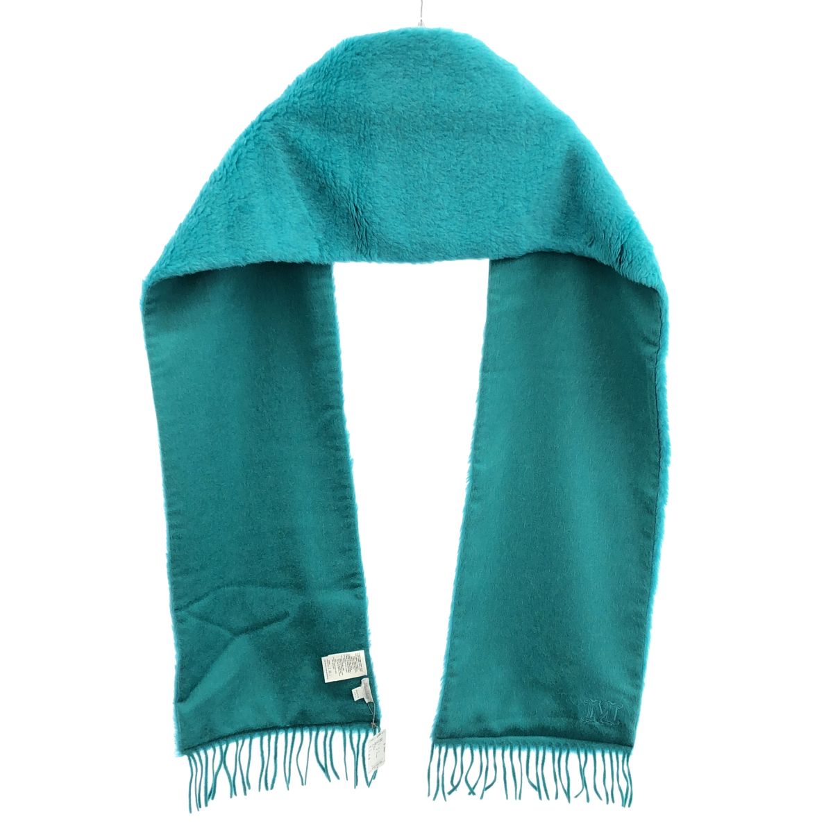 Max Mara Maxmara Teddy Bear Fringe Shawl Turquoise Blue — view 2