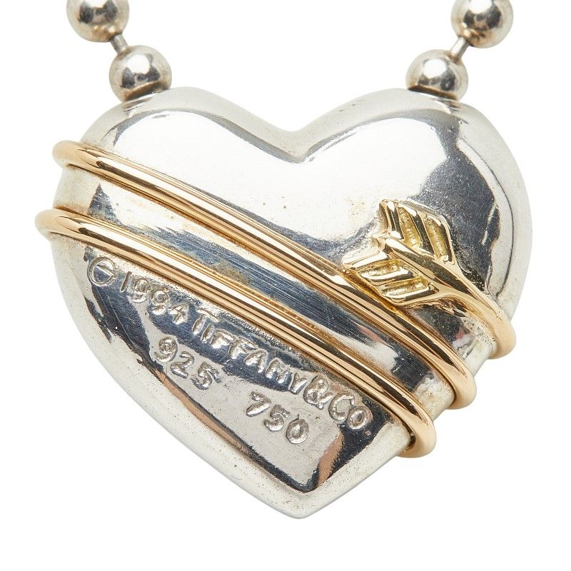 Tiffany & Co Heart Aro Chain Necklace Silver 18k Yellow Gold Combination — view 3