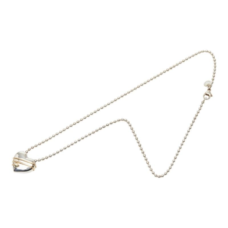 Tiffany & Co Heart Aro Chain Necklace Silver 18k Yellow Gold Combination — view 4