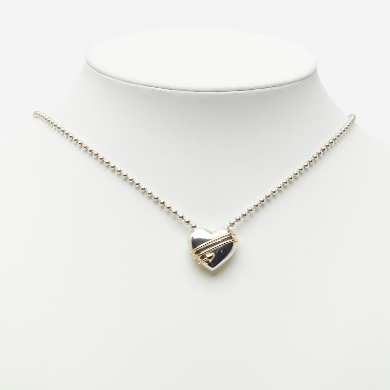 Tiffany & Co Heart Aro Chain Necklace Silver 18k Yellow Gold Combination — view 7