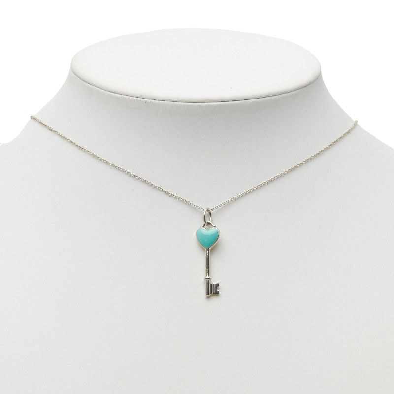 Tiffany & Co Heart Key Motif Pendant Necklace Silver Cobalt Blue — view 7