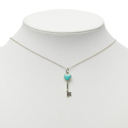 Tiffany & Co Heart Key Motif Pendant Necklace Silver Cobalt Blue — view 7