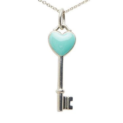 Tiffany & Co Heart Key Motif Pendant Necklace Silver Cobalt Blue — view 2