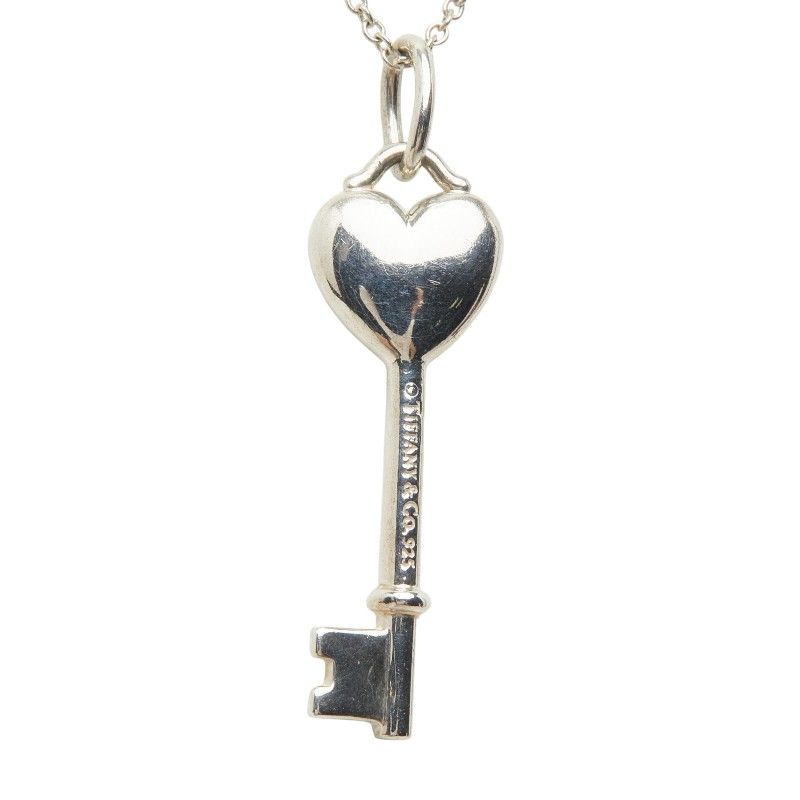 Tiffany & Co Heart Key Motif Pendant Necklace Silver Cobalt Blue — view 3