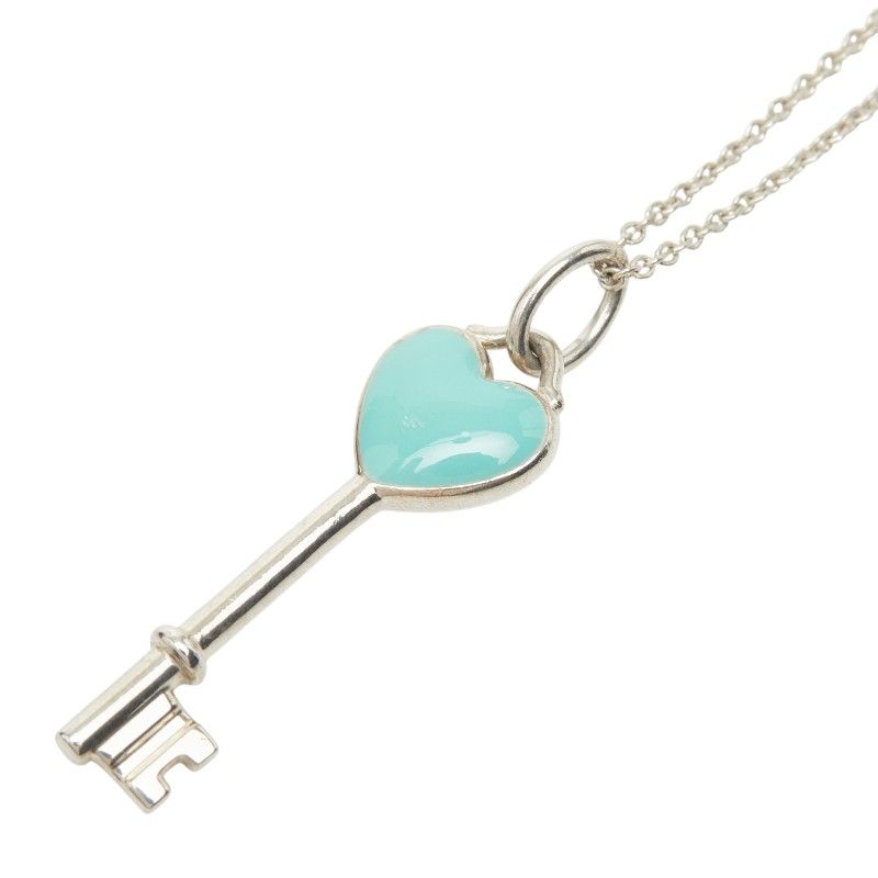 Tiffany & Co Heart Key Motif Pendant Necklace Silver Cobalt Blue