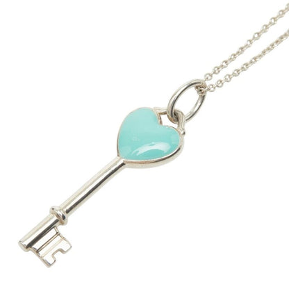 Tiffany & Co Heart Key Motif Pendant Necklace Silver Cobalt Blue