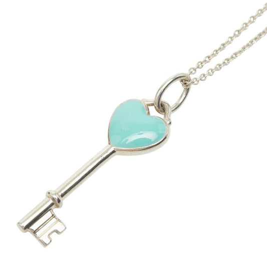 Tiffany & Co Heart Key Motif Pendant Necklace Silver Cobalt Blue