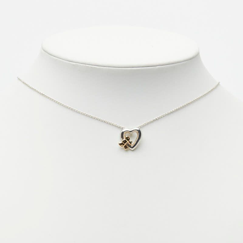Tiffany & Co Heart Ribbon Necklace Silver 18k Yellow Gold Combination — view 7