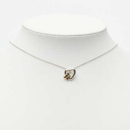 Tiffany & Co Heart Ribbon Necklace Silver 18k Yellow Gold Combination — view 7