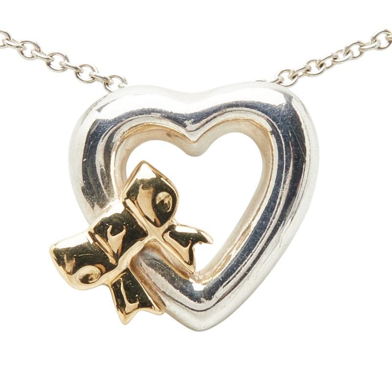 Tiffany & Co Heart Ribbon Necklace Silver 18k Yellow Gold Combination — view 2