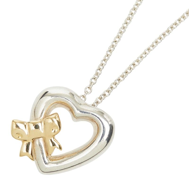 Tiffany & Co Heart Ribbon Necklace Silver 18k Yellow Gold Combination