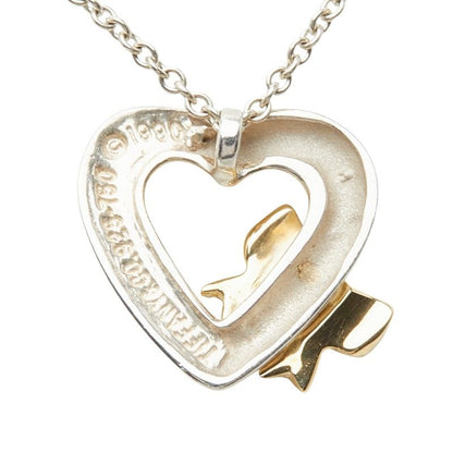 Tiffany & Co Heart Ribbon Necklace Silver 18k Yellow Gold Combination — view 3