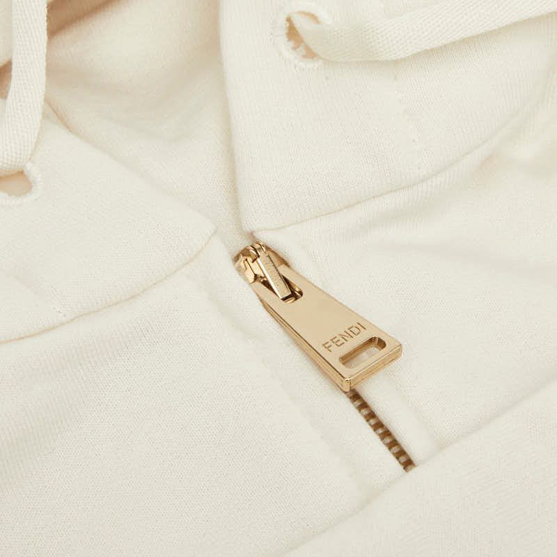 Fendi Brushed Oversize Zip Hoodie S Off White Cotton Polyurethane Sequin — view 3