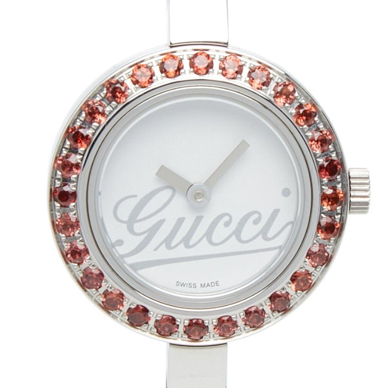 Gucci Garnet Bezel Watch Bangle 105 Stainless Steel