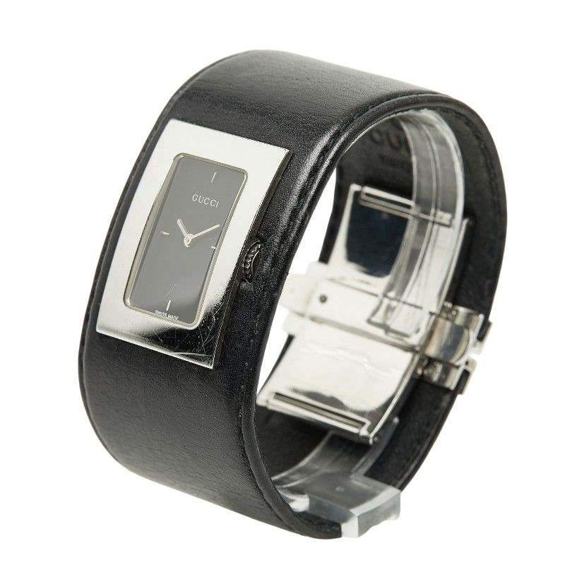 Gucci Watch Bangle Silver Black Stainless Steel Leather — view 3