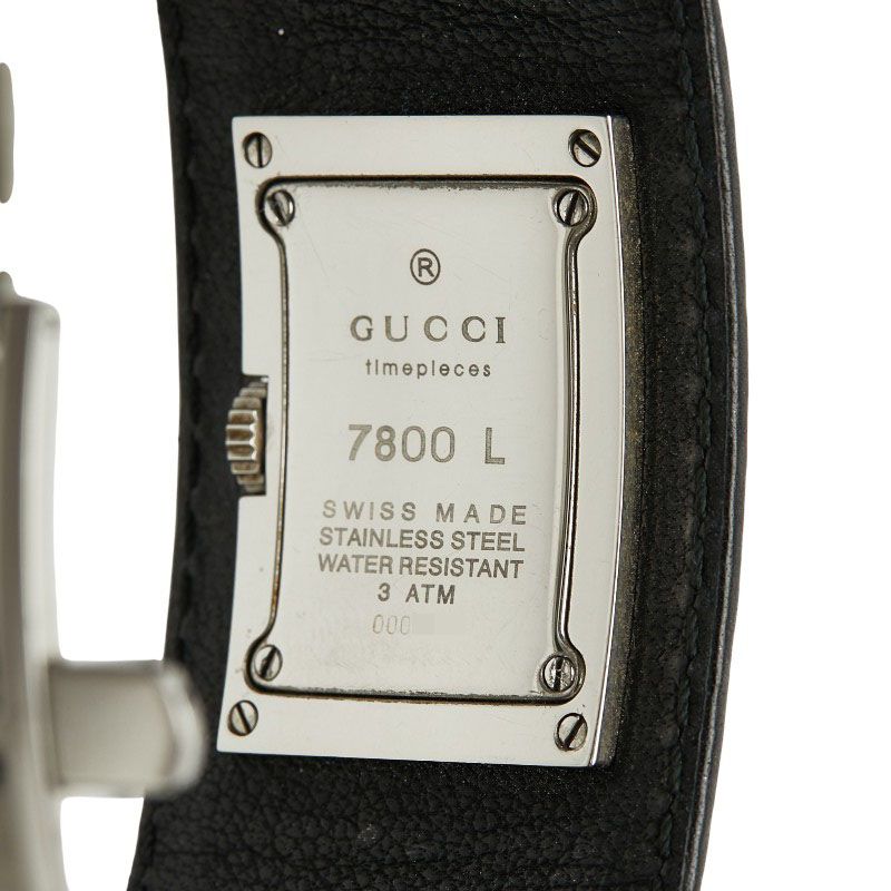 Gucci Watch Bangle Silver Black Stainless Steel Leather — view 5