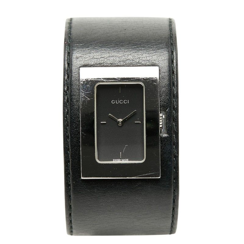 Gucci Watch Bangle Silver Black Stainless Steel Leather — view 2