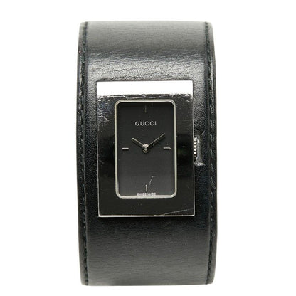 Gucci Watch Bangle Silver Black Stainless Steel Leather — view 2