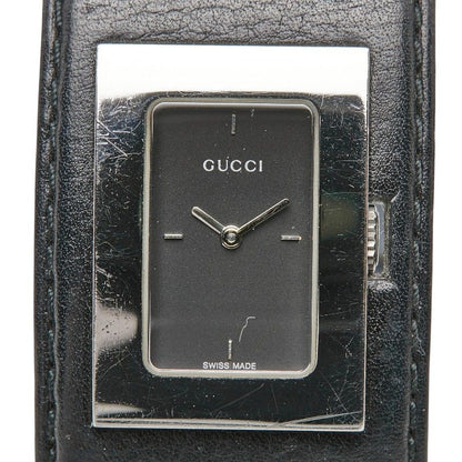 Gucci Watch Bangle Silver Black Stainless Steel Leather