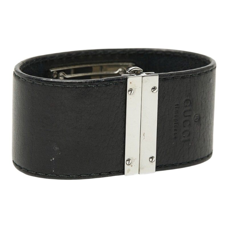 Gucci Watch Bangle Silver Black Stainless Steel Leather — view 4
