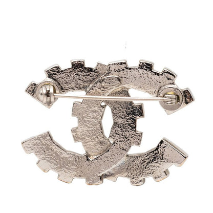 Chanel CC Logo Brooch Silver Clear Line Stone Metal — view 2