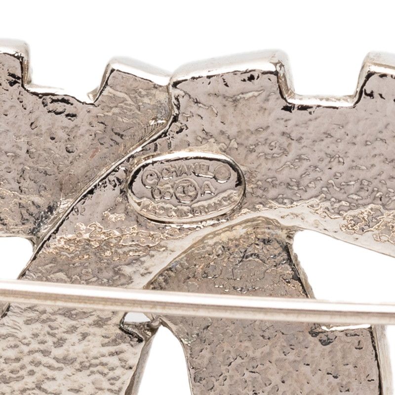 Chanel CC Logo Brooch Silver Clear Line Stone Metal — view 3
