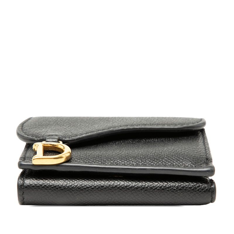 Dior Saddle Trifold Wallet Compact Black Gold Leather — view 3