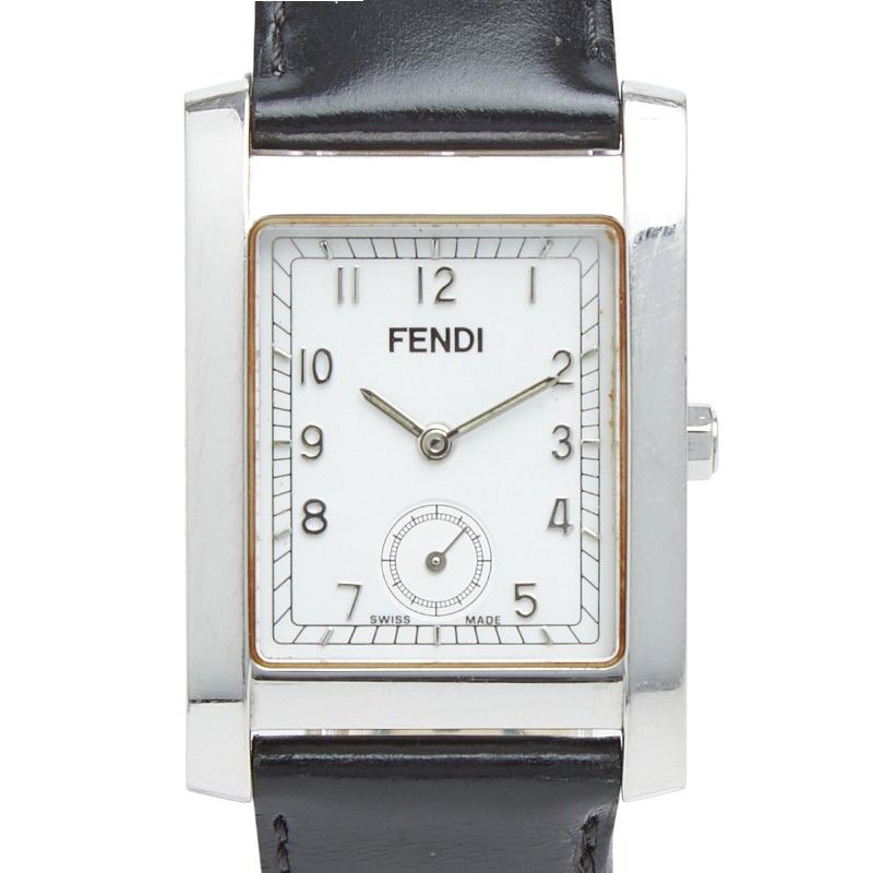 Fendi Classico Watch Silver Black Stainless Steel Leather