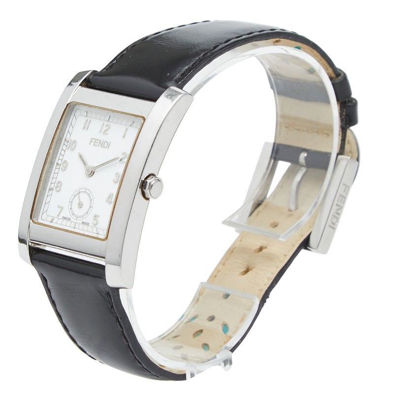 Fendi Classico Watch Silver Black Stainless Steel Leather — view 2