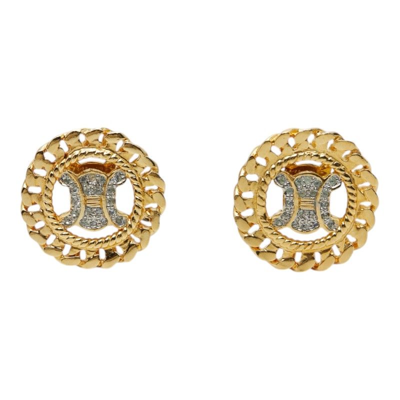 Celine Logo Earrings Gold Line Stone Plated — view 2