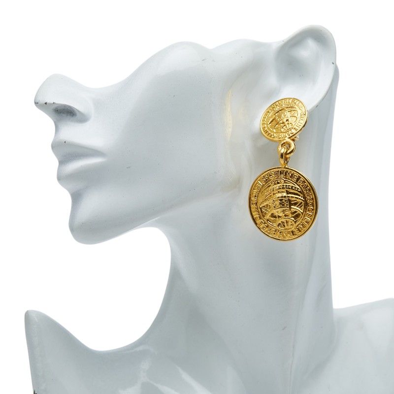 Celine Logo Vintage Round Earrings Gold Plated — view 5