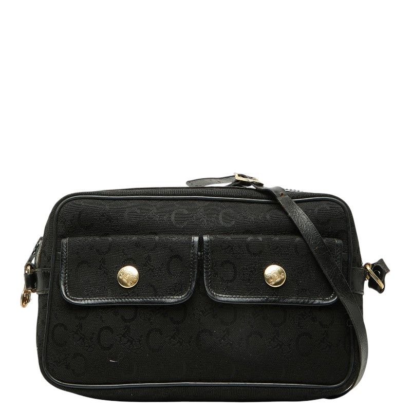 Celine C Macadam Shoulder Bag Black Canvas Leather