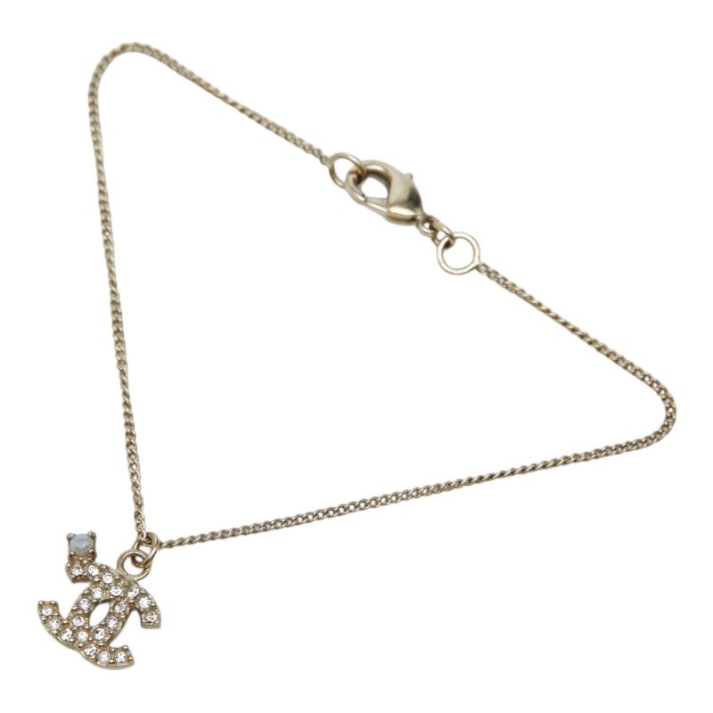 Chanel CC Logo Bracelet Gold Plated Faux Pearl Line Stone