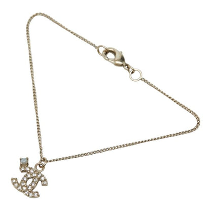 Chanel CC Logo Bracelet Gold Plated Faux Pearl Line Stone