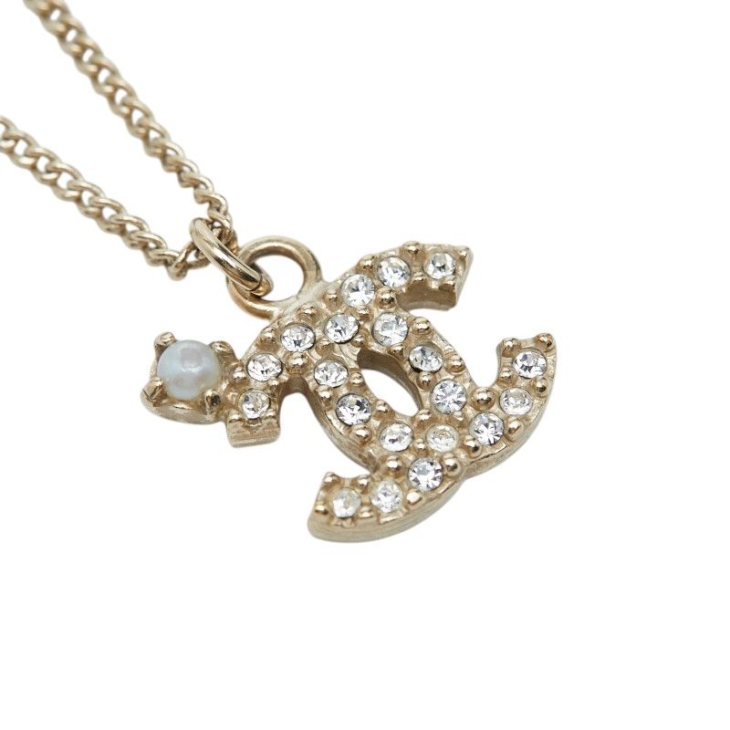 Chanel CC Logo Bracelet Gold Plated Faux Pearl Line Stone — view 3