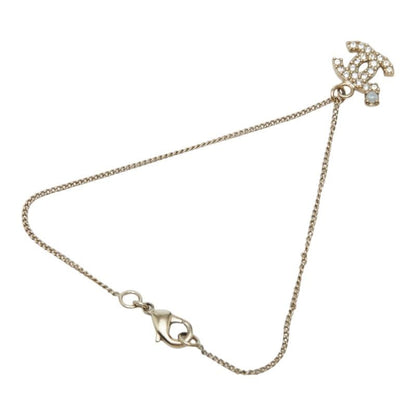 Chanel CC Logo Bracelet Gold Plated Faux Pearl Line Stone — view 2