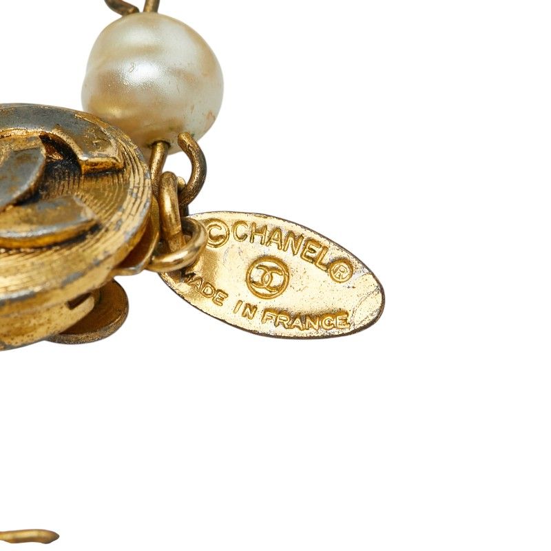Chanel CC Logo Necklace Gold Plated Line Stone Faux Pearl — view 5