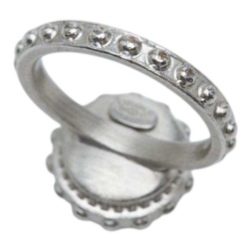 Chanel CC Logo Ring Silver Black Metal Faux Pearl Color Stone — view 5