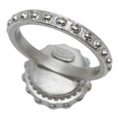 Chanel CC Logo Ring Silver Black Metal Faux Pearl Color Stone — view 5
