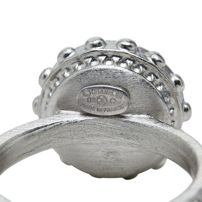 Chanel CC Logo Ring Silver Black Metal Faux Pearl Color Stone — view 6