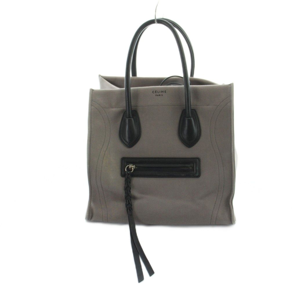 Celine Luggage Phantom Tote Hand Logo Canvas Leather Gray