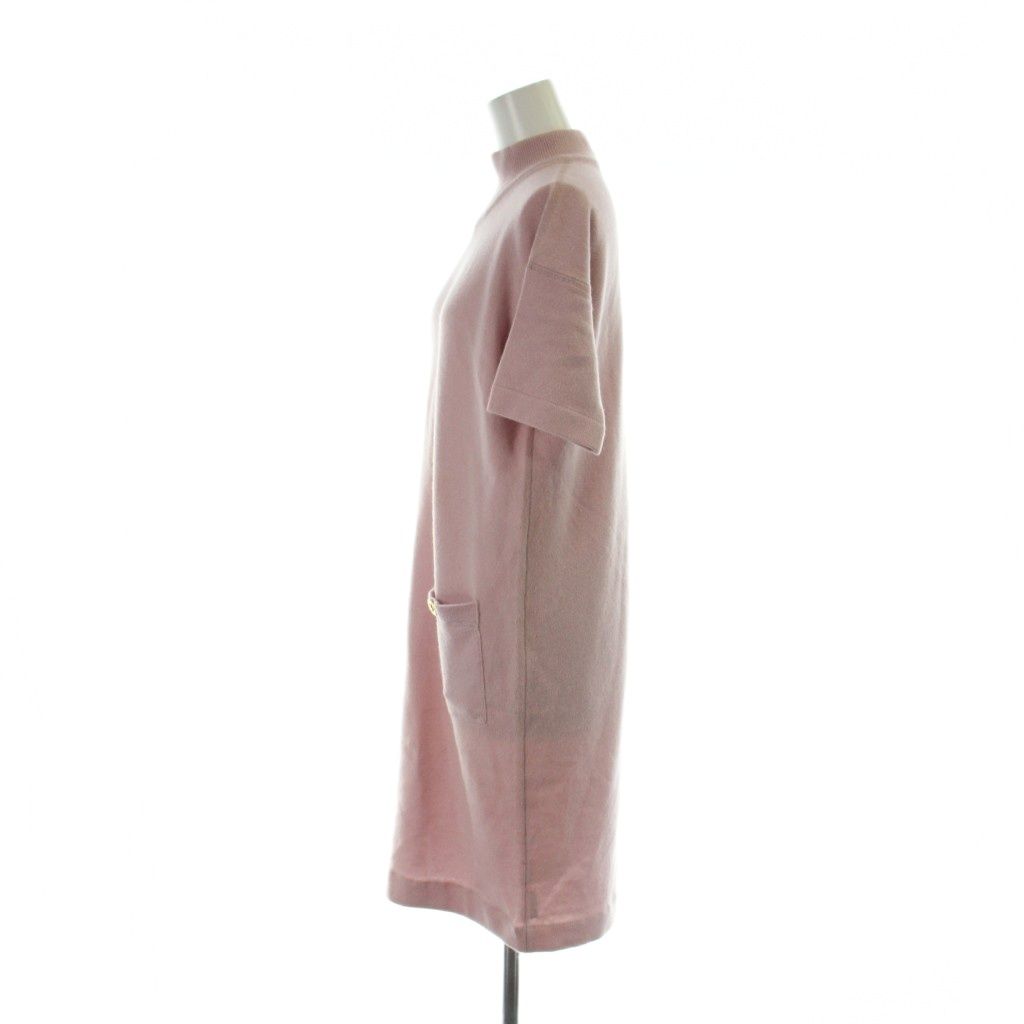 Chanel Short Sleeve Dress Knit Long High Neck Logo Gold Button 1 Pink — view 3